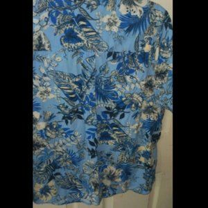 Women's button down Blouse-ERIKA-blue/white patterned cotton blend 1x